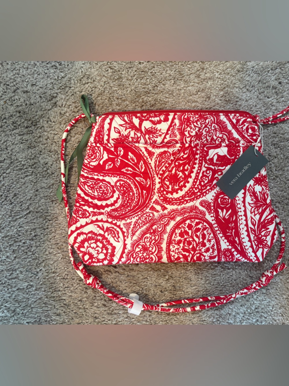 Vera Bradley Red and White Paisley Crossbody Bag. NWT Paisley Key